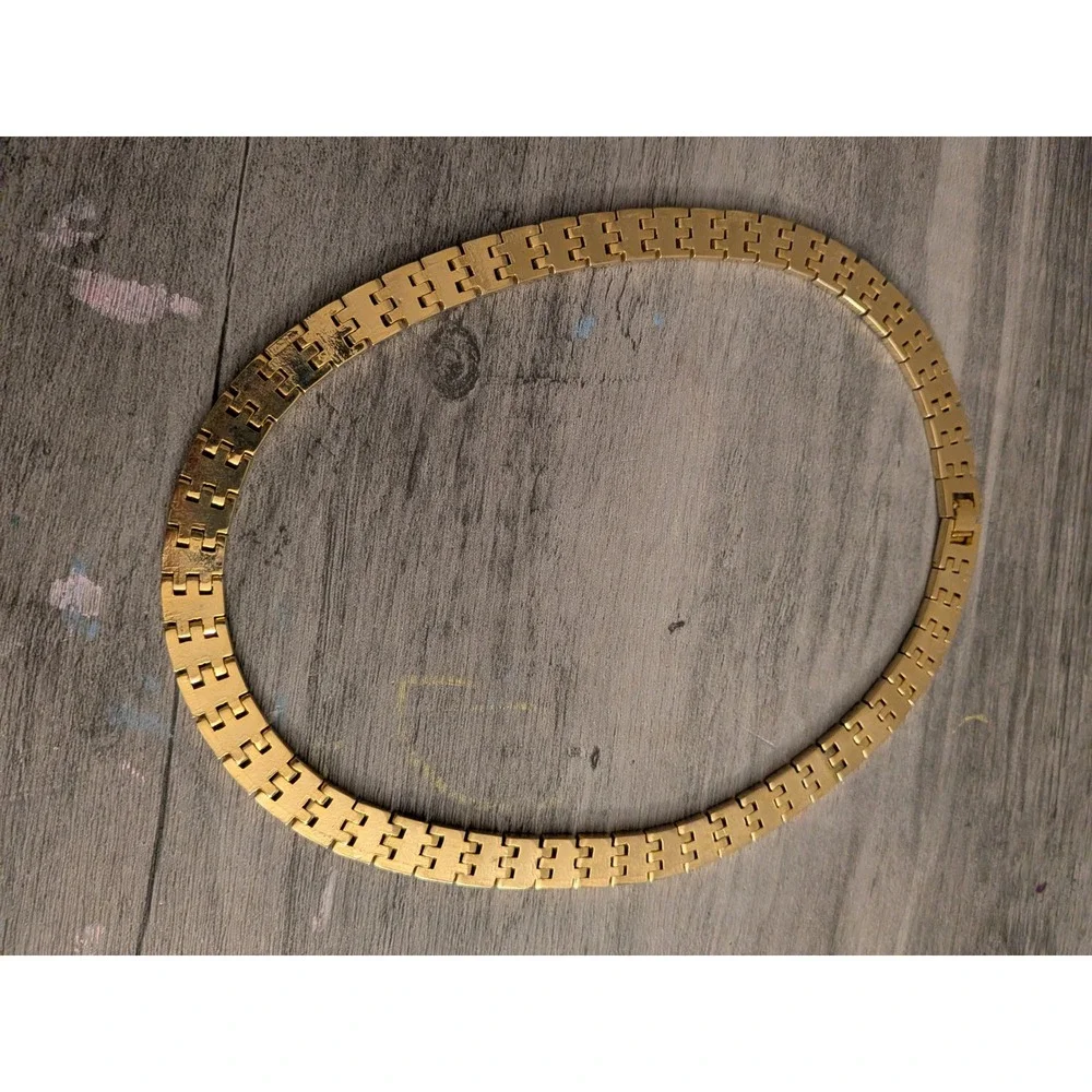 Mens Two Tone Panther Link Chain Necklace Gold Silver Tone Flat Polished Choker